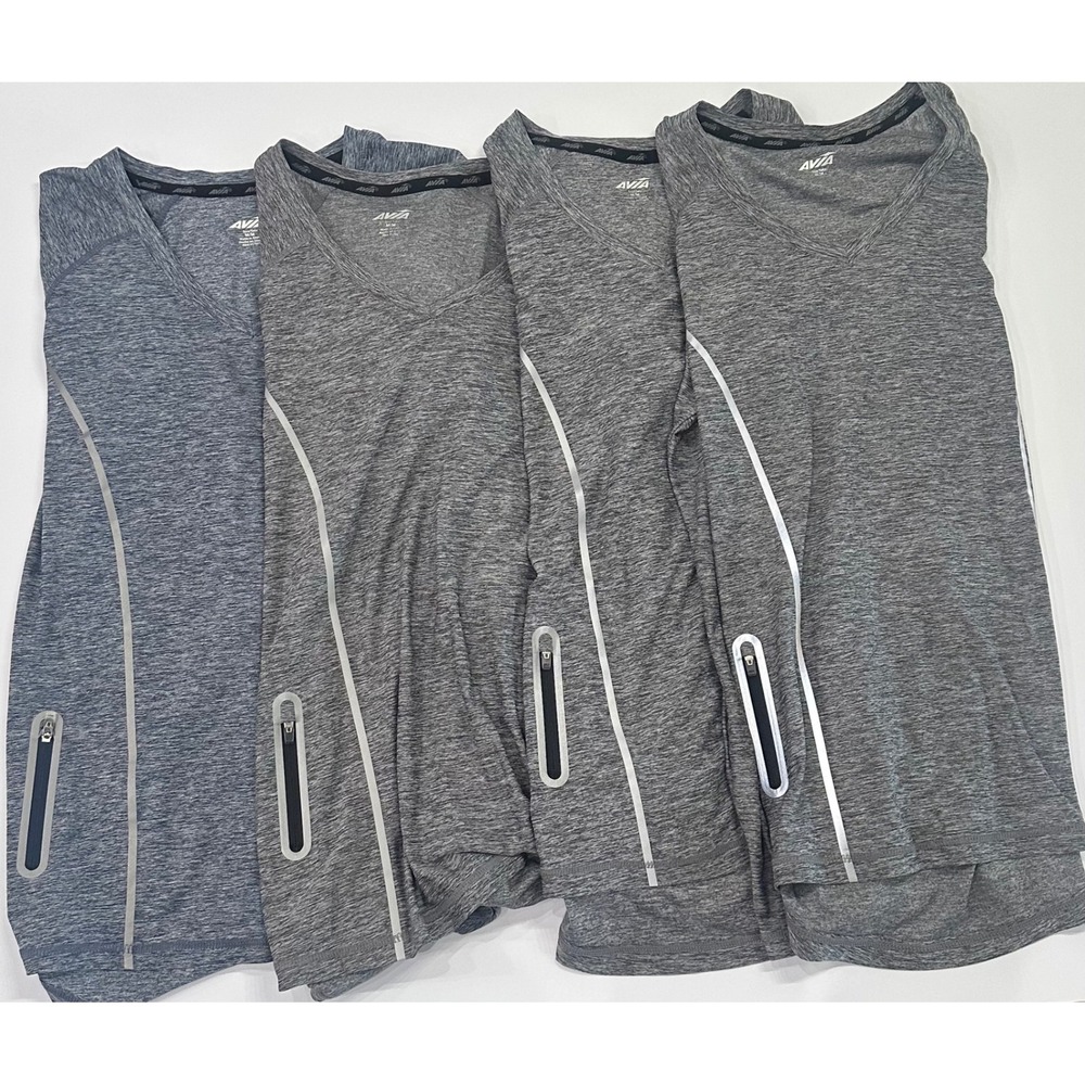 Lot of 4 Avia Womens M Long Sleeve Activewear Gray Blue Reflective Zip Tops